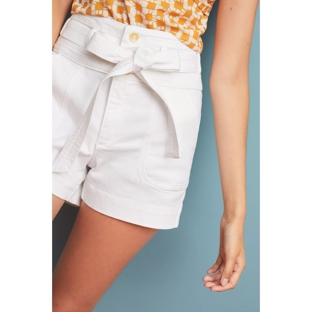 Pilcro • Anthro Belted Palazzo Shorts high rise white stretch denim tie waist